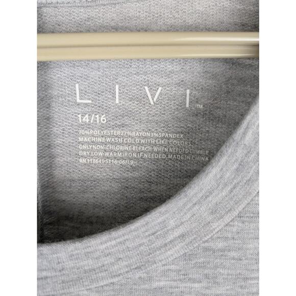 Lane Bryant Livi Active Grey Tunic Length Knit Top Black Applique Detail - Picture 3 of 6
